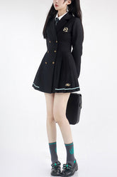 Black Long Sleeves Ginkgo Leaves Japanese School Suit Dress
